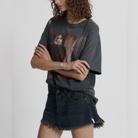 One Teaspoon Junkyard Distressed Mini Jean Skirt Black Size 26 Raw Hem‎ NWT - Picture 10 of 10